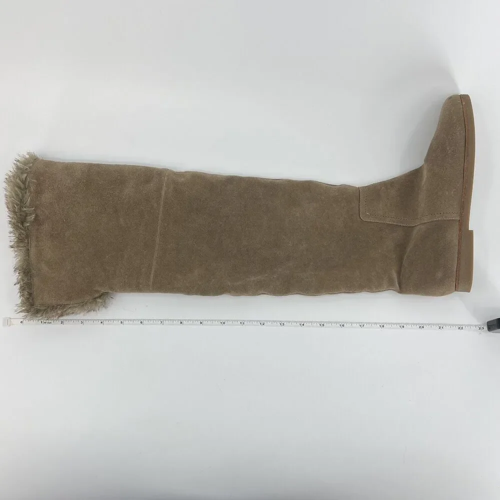 Sam Edelman Size 7 Orlando Over The Knee Boots Tan Taupe Suede Faux Fur Cuff